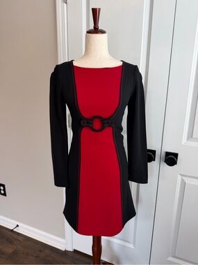 Vintage Moschino Cheap and Chic Red & Black Contrast Stitch Mod Mini Dress Y2K